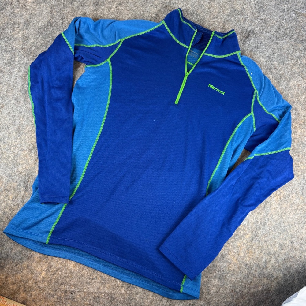 Marmot Quarter Zip Pullover Women L Blue Lime Green Performance Hiking Top